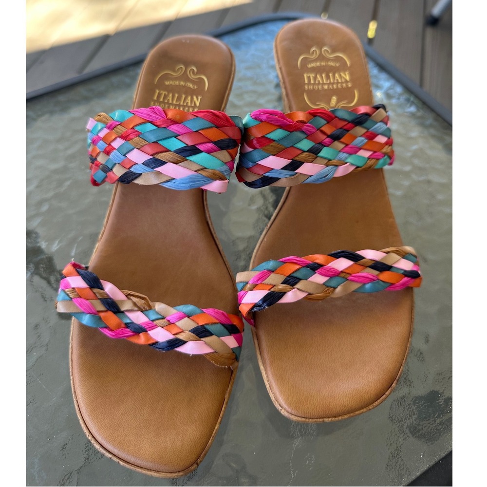 Italian Shoemaker Multi Color Braided Wedge Sandals Made in Italy Size 10